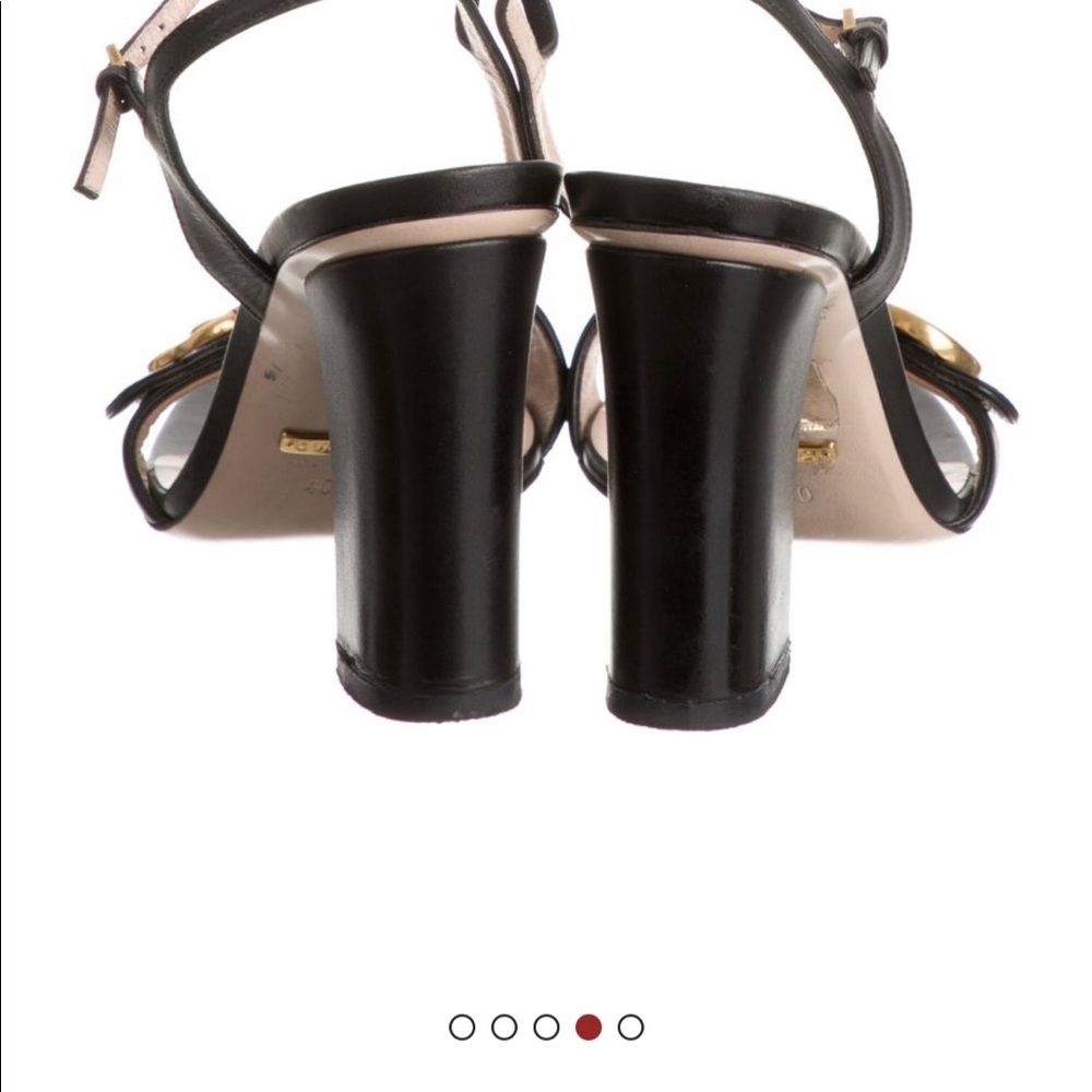 Gucci Black Leather Block Heel Sandal with Gold Double G Accent - Picture 3 of 10